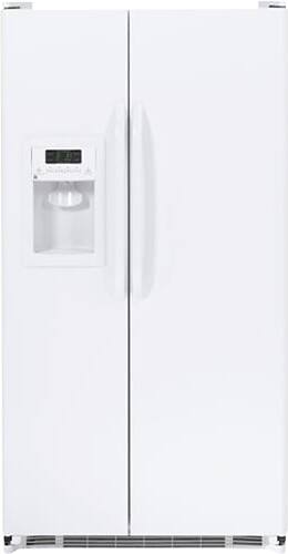 Front Standard. GE - 21.9 Cu. Ft. Side-by-Side Refrigerator with Thru-the-Door Ice and Water - White.
