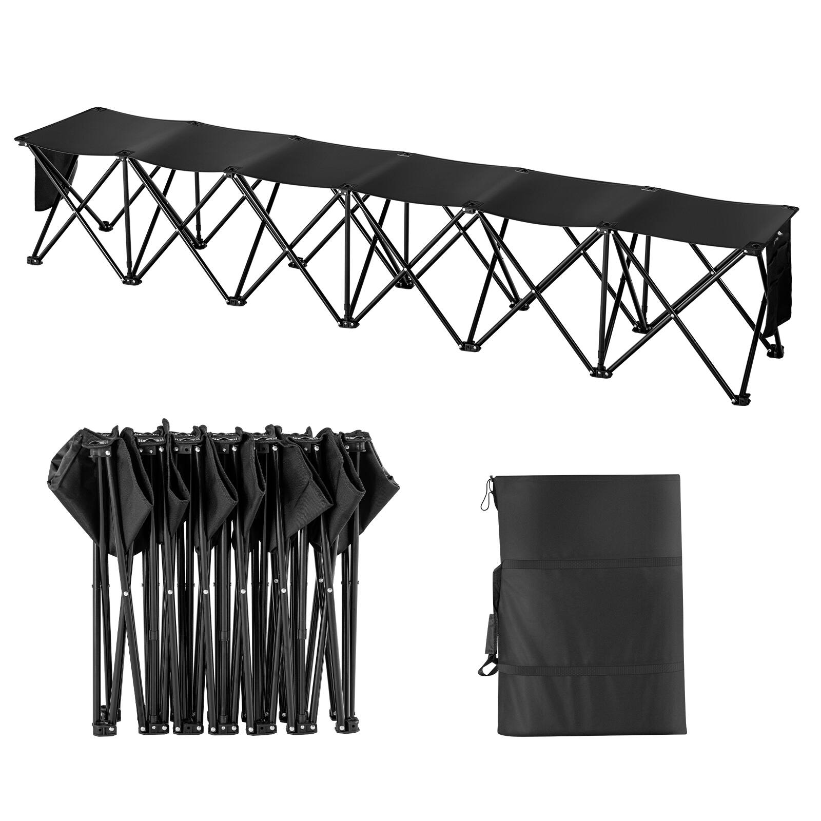 Alt View 4. VEVOR - Portable Folding Bench, 6 Seat Foldable Soccer Bench with Side Pockets and Carrying Bag, Lightweight 600D Oxford Fabric - Black.