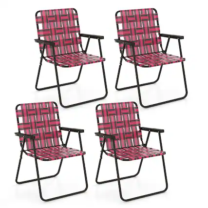 Front. Costway - Costway 4PCS Folding Beach Chair Camping Lawn Webbing Chair Lightweight 1 Position - Red.