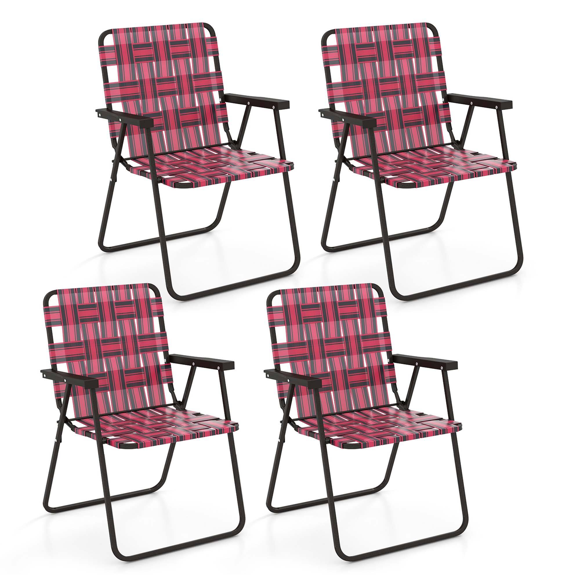 Front. Costway - Costway 4PCS Folding Beach Chair Camping Lawn Webbing Chair Lightweight 1 Position - Red.