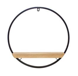 BreeBe - Wood Circle Shelf in Metal Frame 17.5"D - Brown, Black