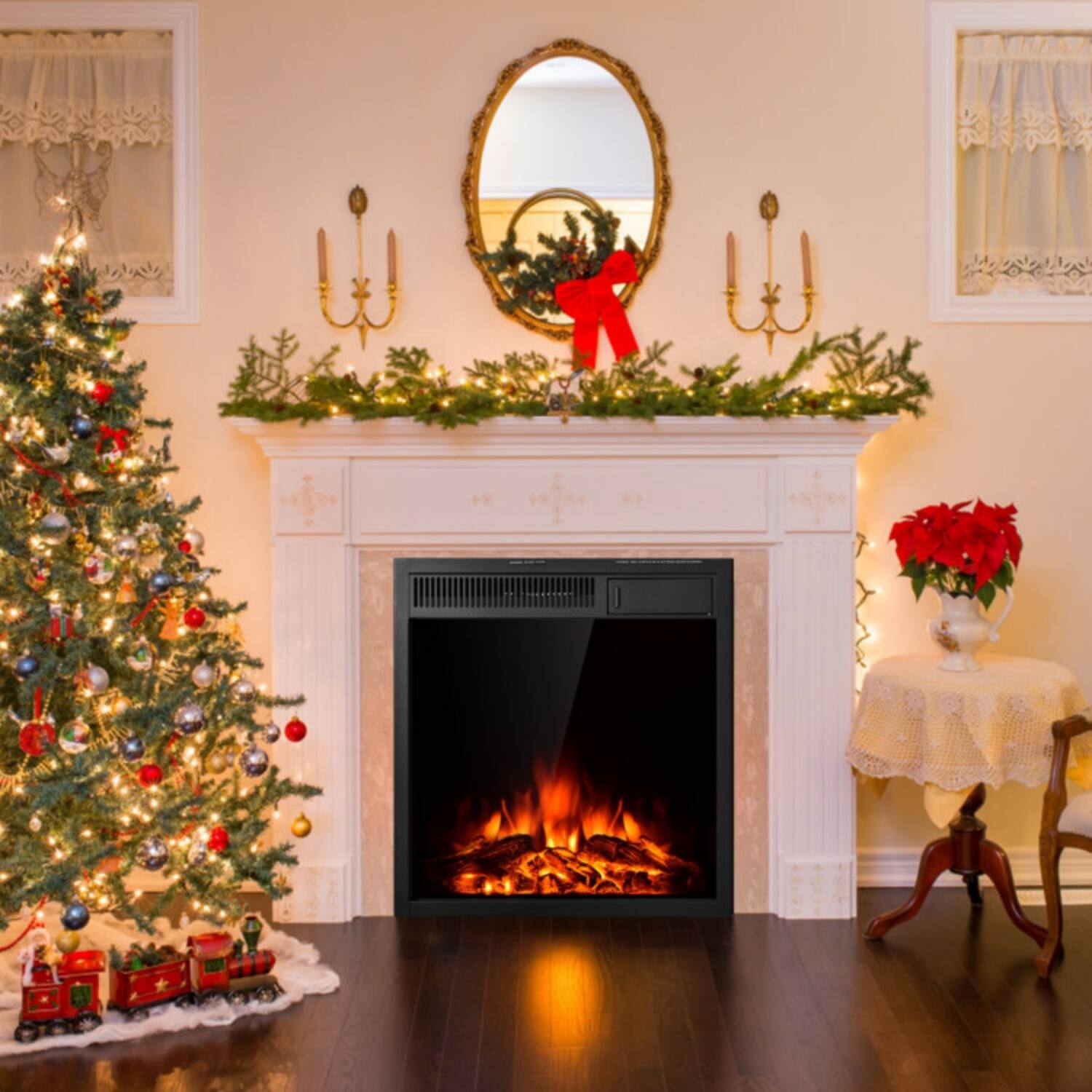 Angle. LUCKY ONE - 22.5 Inch Freestanding/Recessed Electric Fireplace Insert Heater - Black.