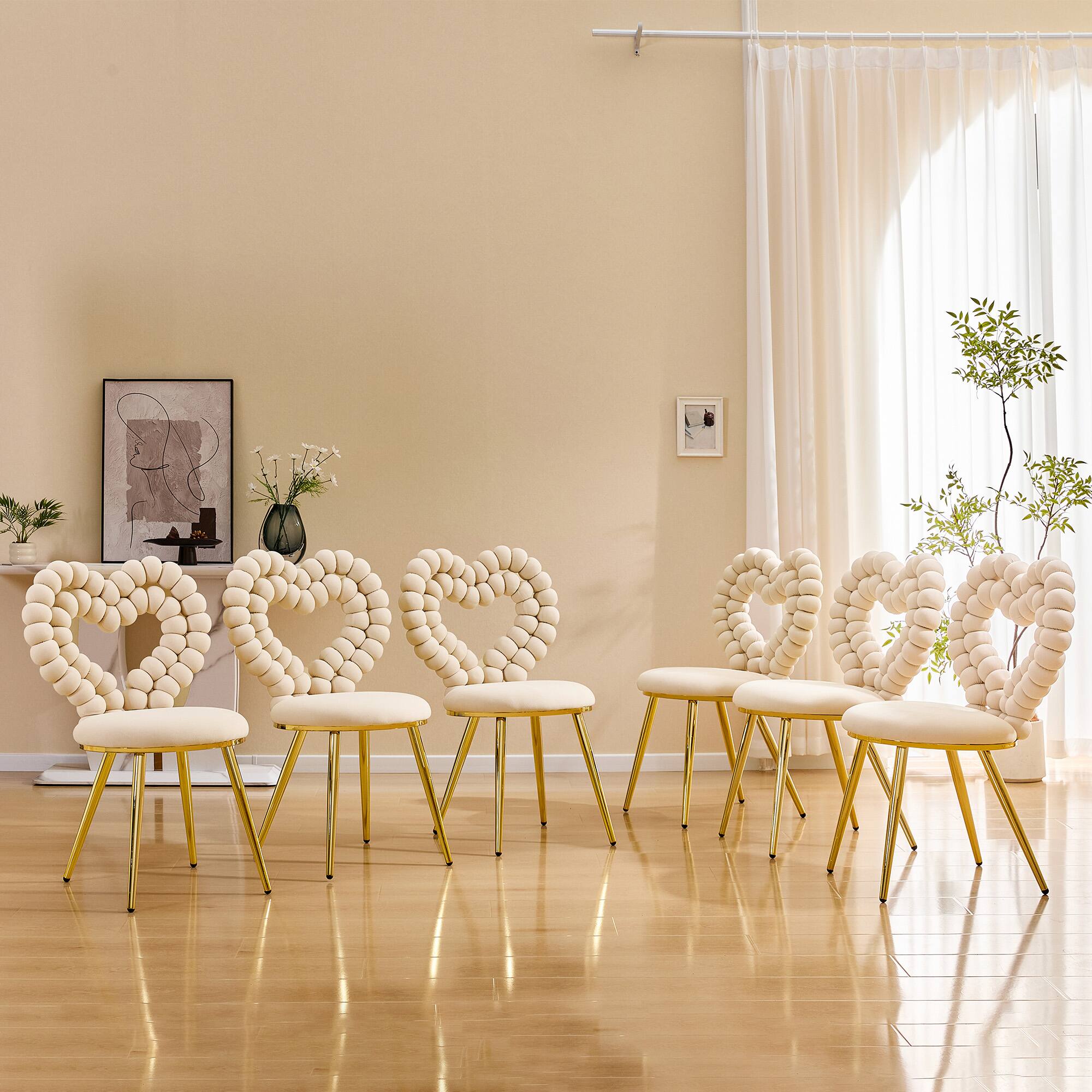 Alt View 2. Loheer - Loheer Heart Accent Chair, Bubble Tufted Velvet Dining Chair with Gold Metal Frame, Cute Vanity Seating, 2 ft - Beige,Gold.
