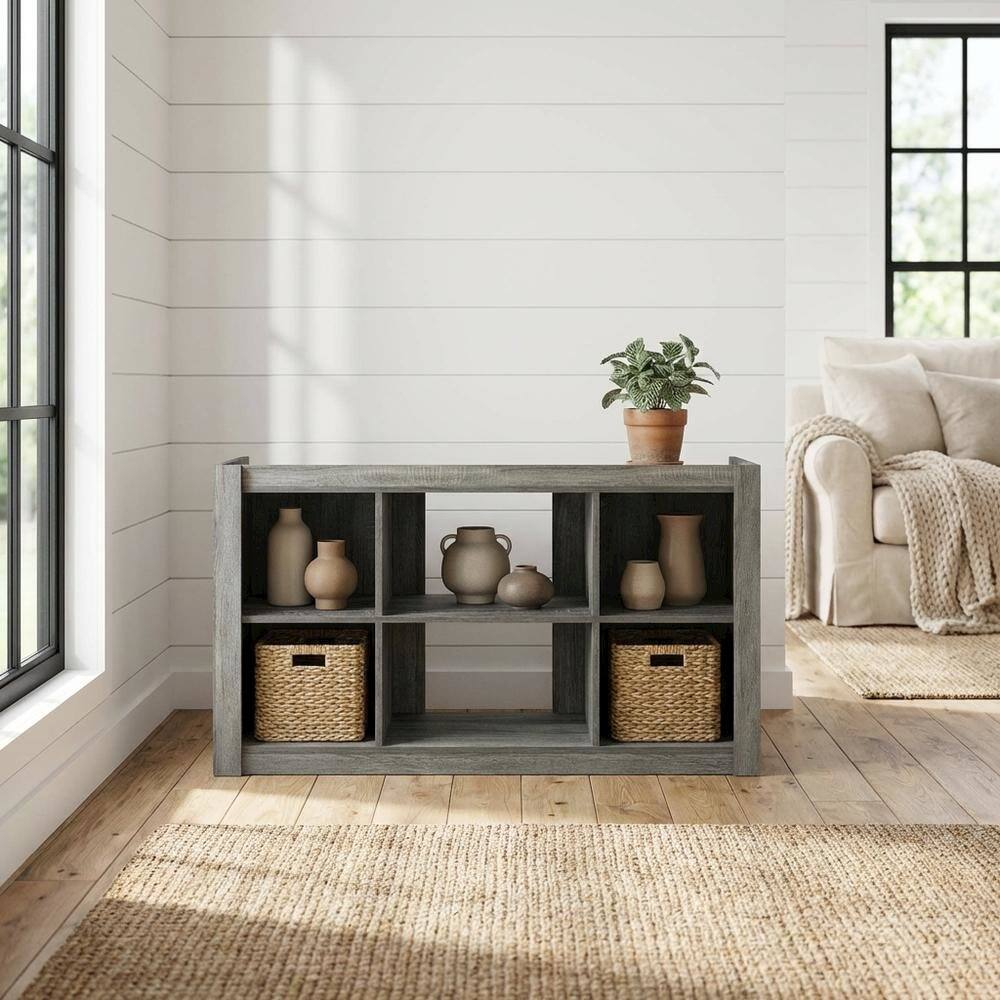 Alt View 1. FurniFact - Wooden TV stand, open shelves, storage compartments, French Oak Grey finish - Gray.