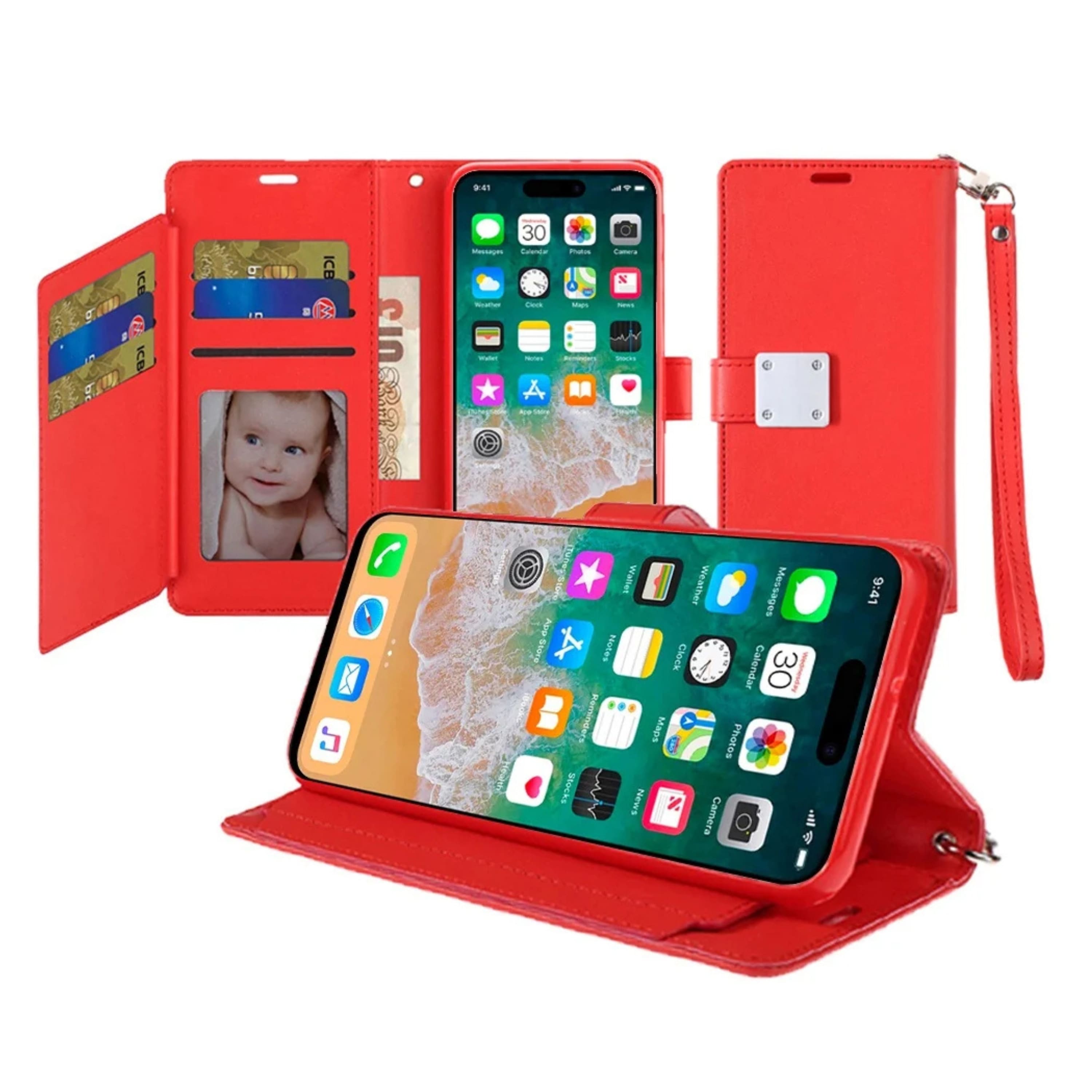 Kitcheniva - PU Leather Wallet Phone Case With Extra Card Flap And Tempered Glass For iPhone 16 Pro Max - Red price history on PriceWatchPro