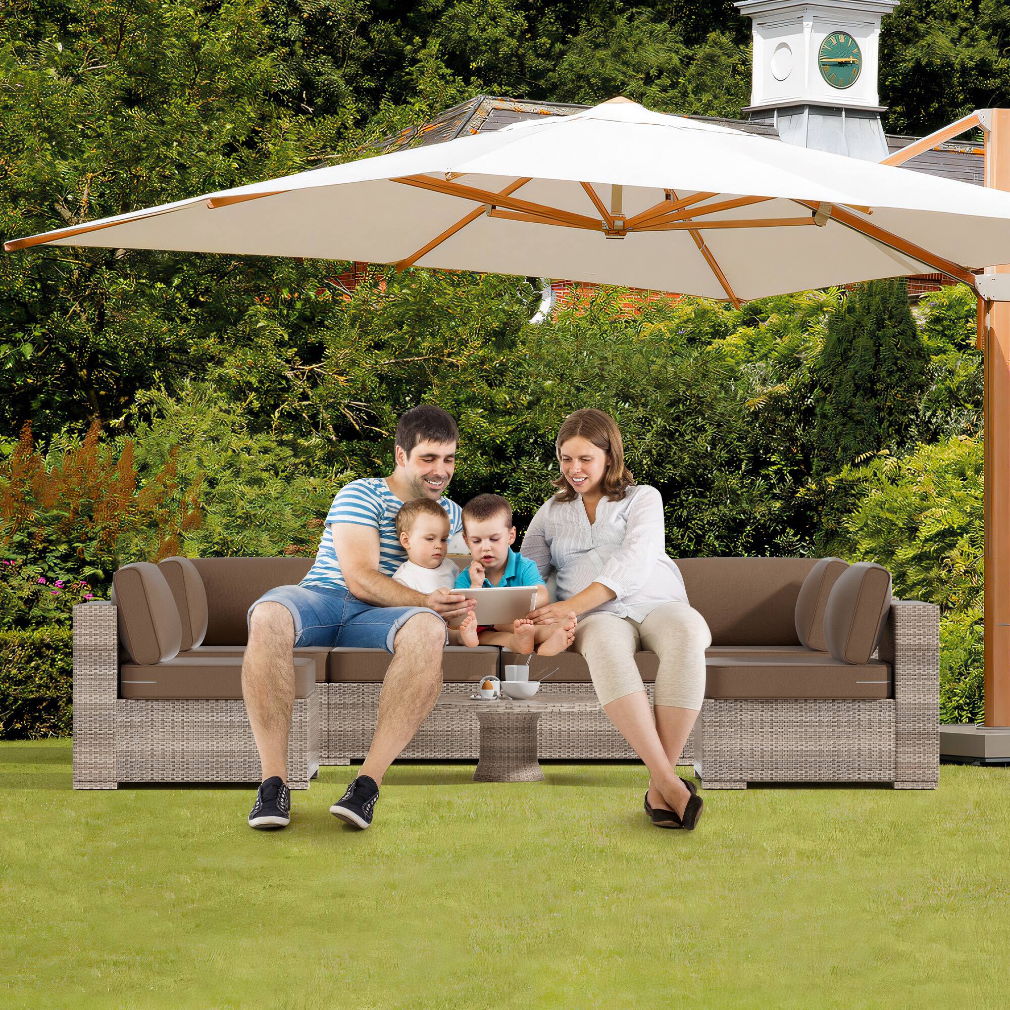 Back. RYHNUYNE - 14-Piece Outdoor Patio Sofa Cushions, Brown Seat Cushion with Zipper, Water-Resistant Patio Furniture Cushion - Brown.