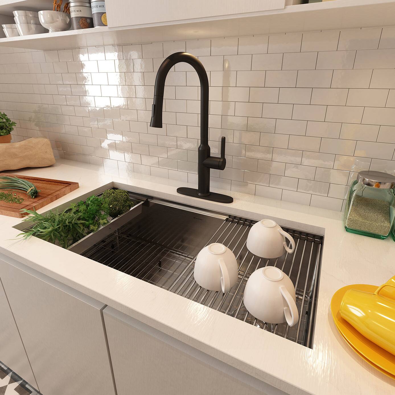 Alt View 3. Boyel Living - 36 in. Undermount Single Bowl 18-Gauge Stainless Steel Kitchen Sink with Cutting Board, Rolling Drying Rack, Colander - Silver.