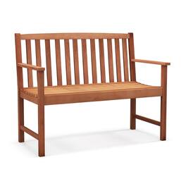 Pefilos - 2-Seat Patio Wood Bench with Cozy Armrests and Backrest, Outdoor Bench for Park, Porch, Patio and Backyard - Brown