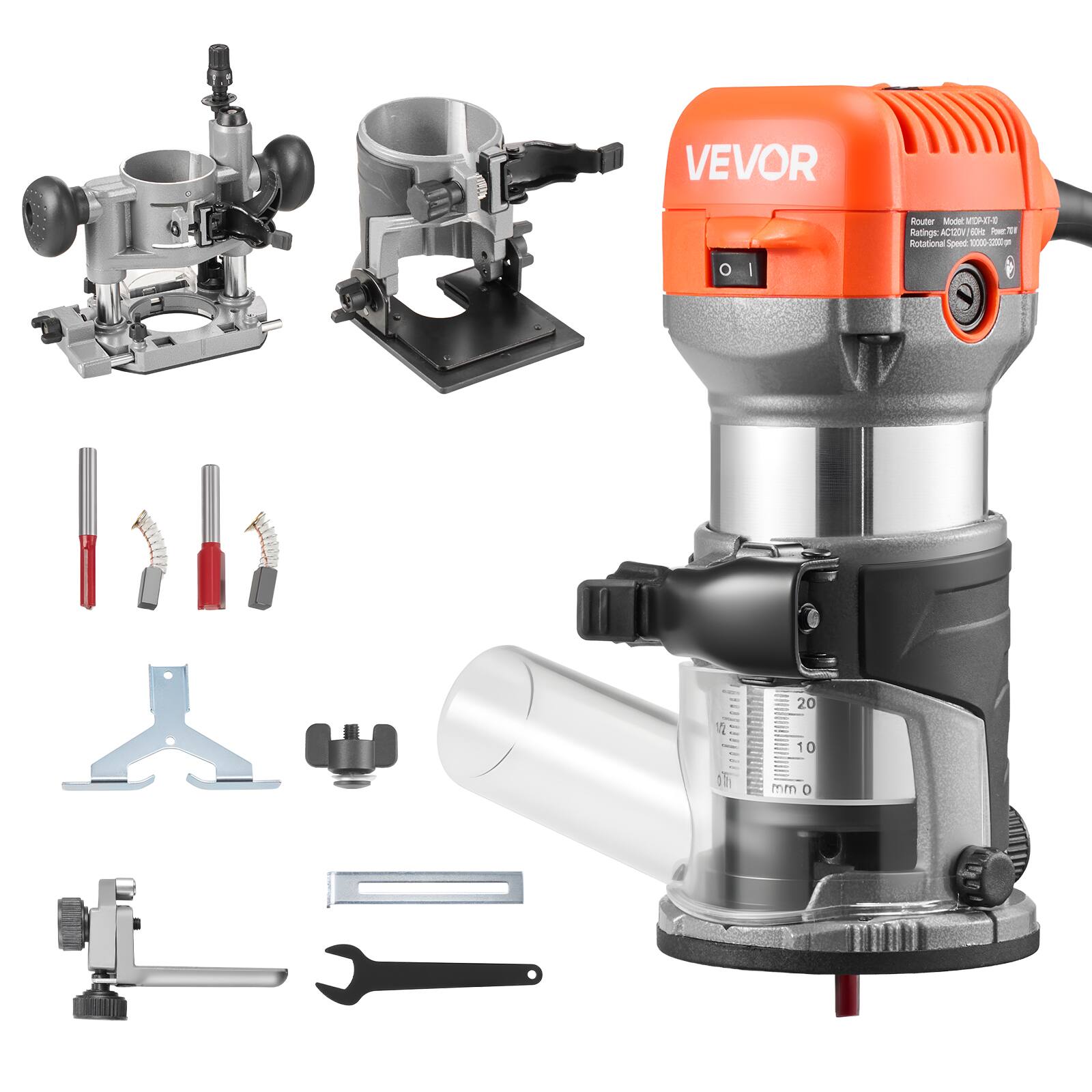 VEVOR  
Router Model WIDA-IT-10  
Ratings: AC120V 60Hz Power 700W  
Rotational Speed: 100-3000 RPM  
mm 0 10 20