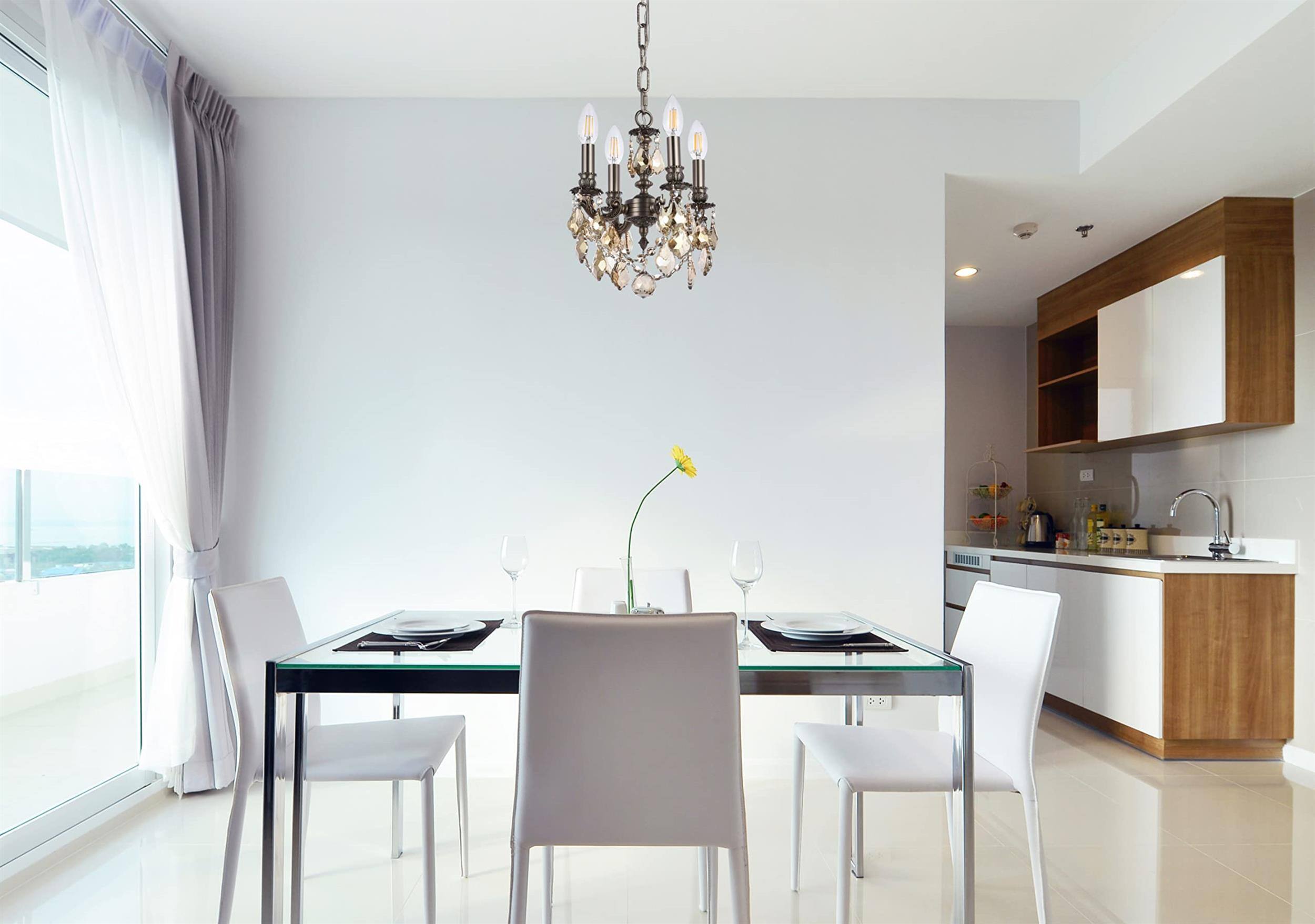 Alt View 6. Elegant Lighting - Lille 4-Light Brass & Crystal Chandelier - Bronze.
