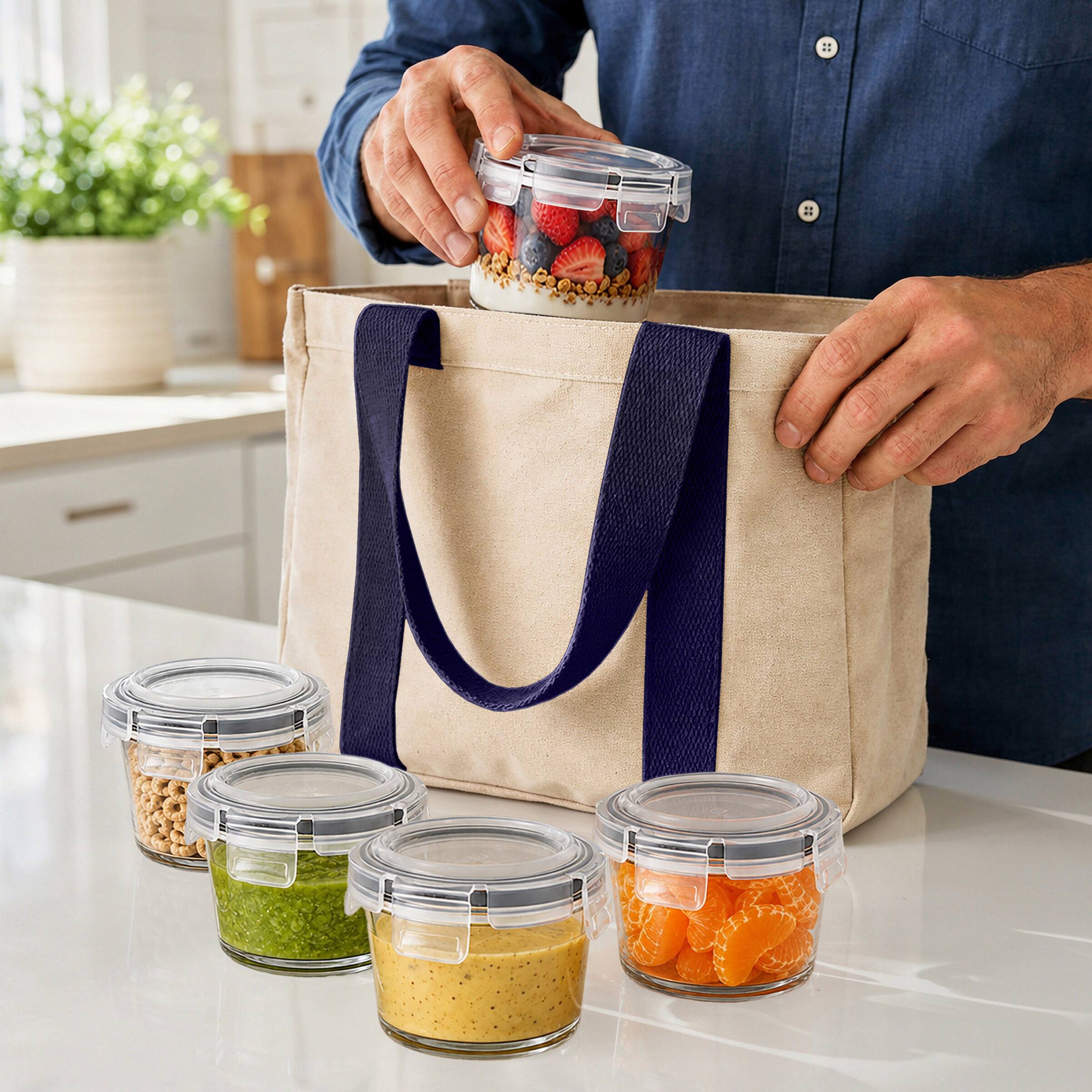 Alt View 6. Sorbus - 6-Pack 4.3oz/130ml Round Glass Meal Prep Containers with Lids - Clear.
