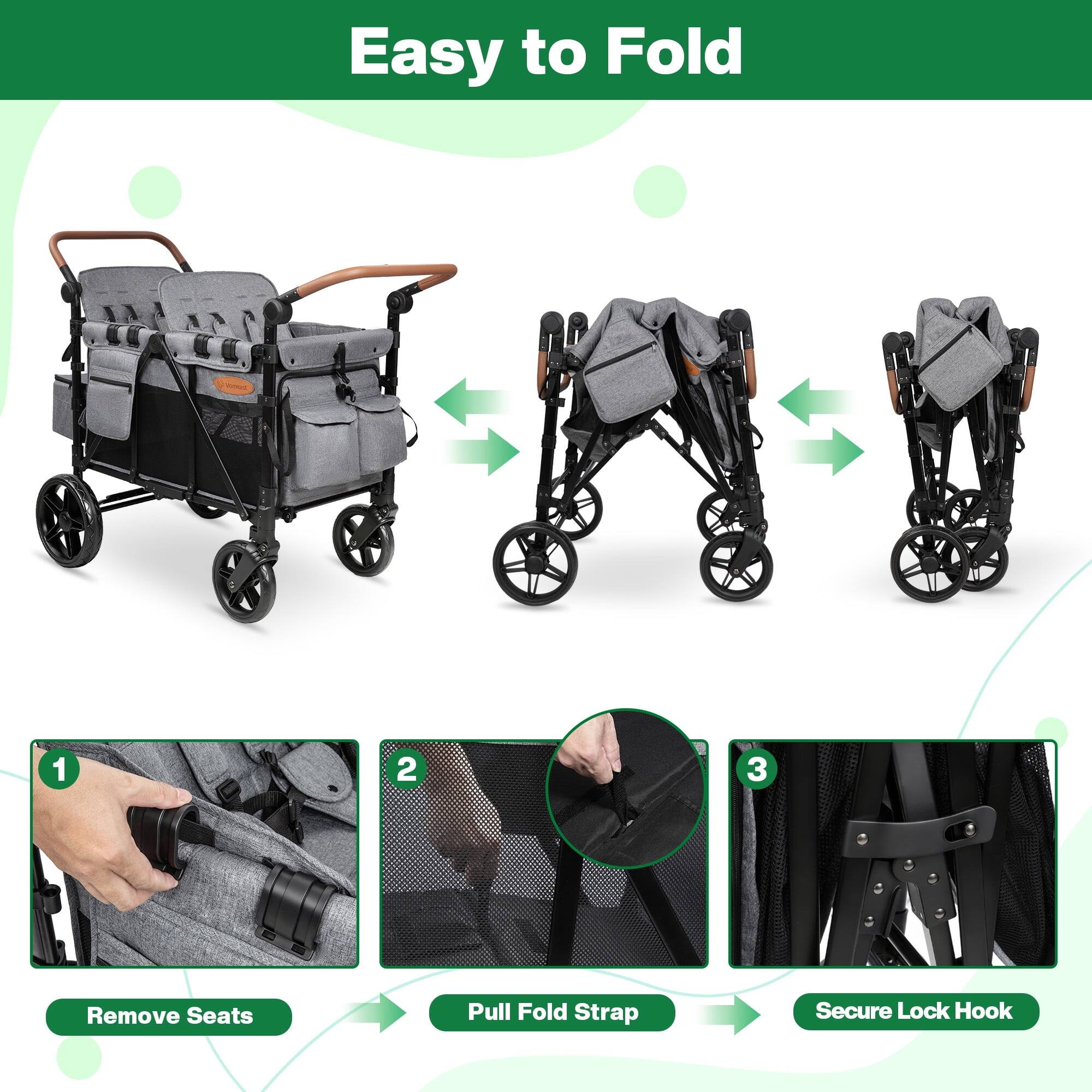 Easy to Fold

1. Remove Seats
2. Pull Fold Strap
3. Secure Lock Hook