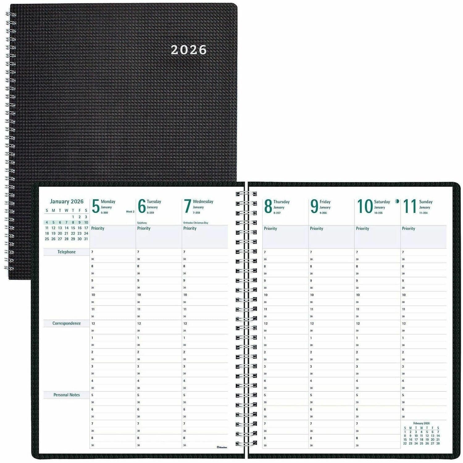 Rediform - Timanager DuraFlex Appointment Book, Letter, Weekly, Monthly, 8 1/2 x 11, Black