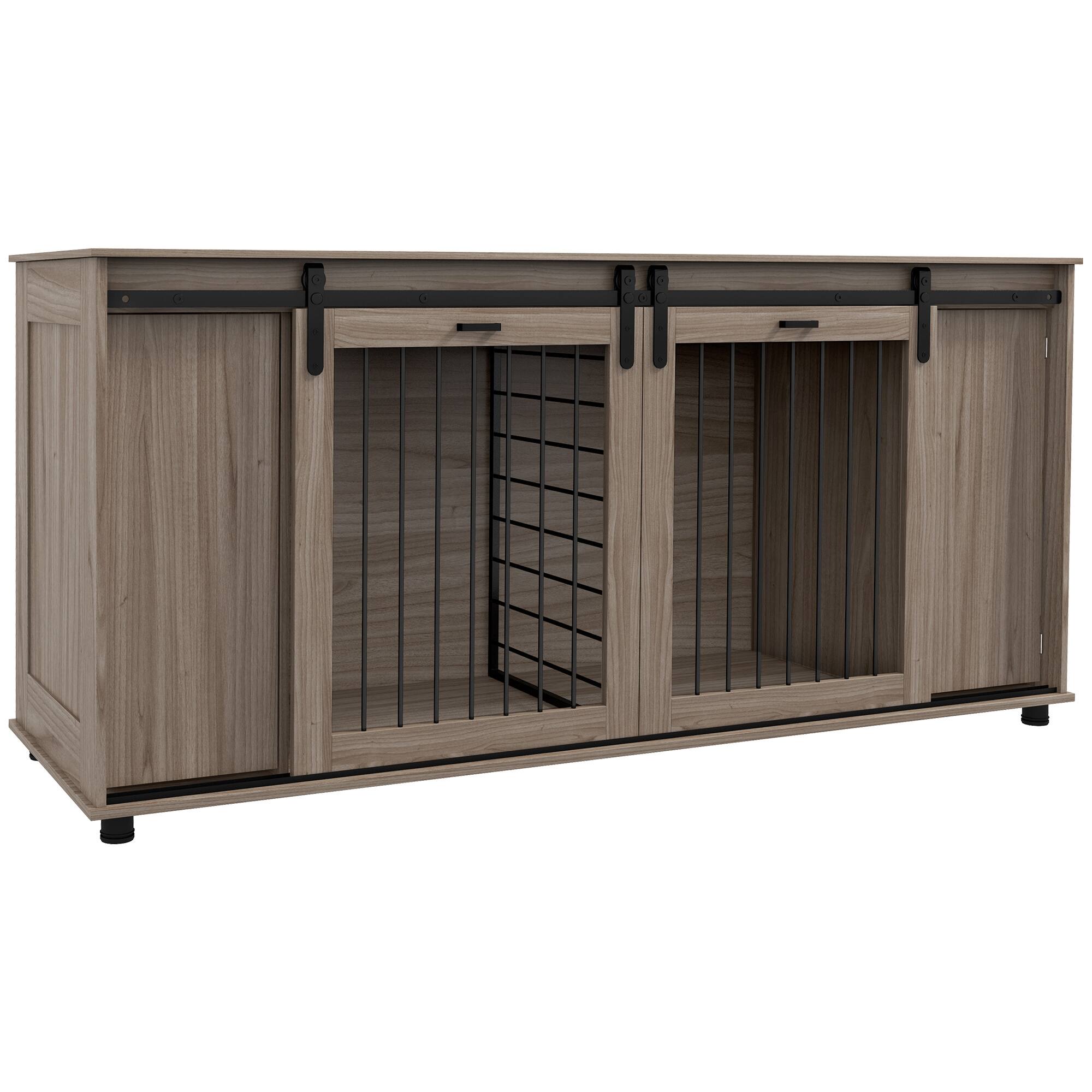 Front. Siljoy - 70.9" Dog Crate Furniture with Divider, End Table Kennel with Storage & Double Doors for 1‑2 Dogs.