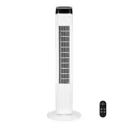 HOMLUX - 40" Oscillating White Tower Fan 9H Timer 22 ft/s High Velocity with Remote Control, Filter, Thermostat - Black White