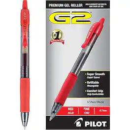 Pilot - G2 Retractable Gel Pens, Fine Point, 0.7mm, Dozen - Red Ink
