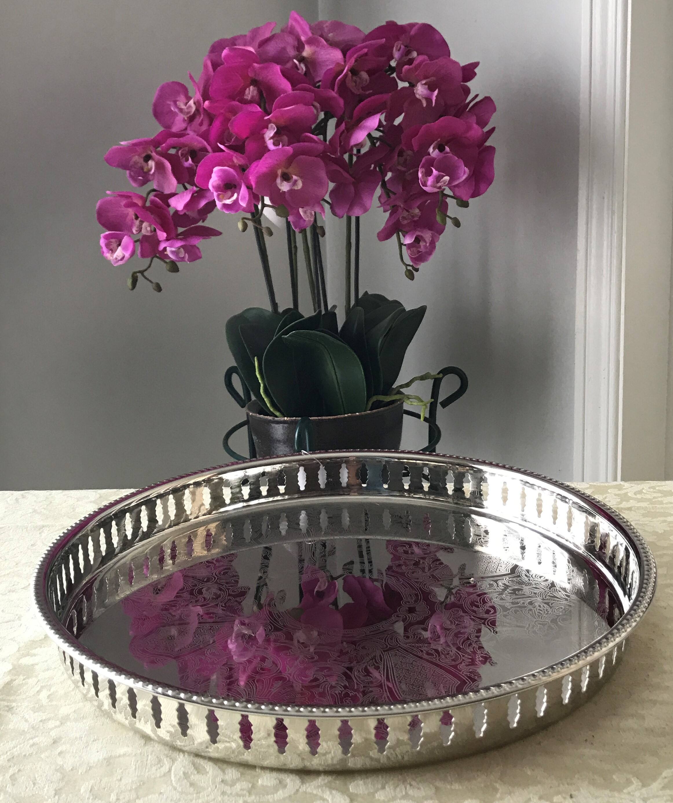 Angle. Jiallo - Elegance 15" Silver Plated Gallery Tray - Silver.