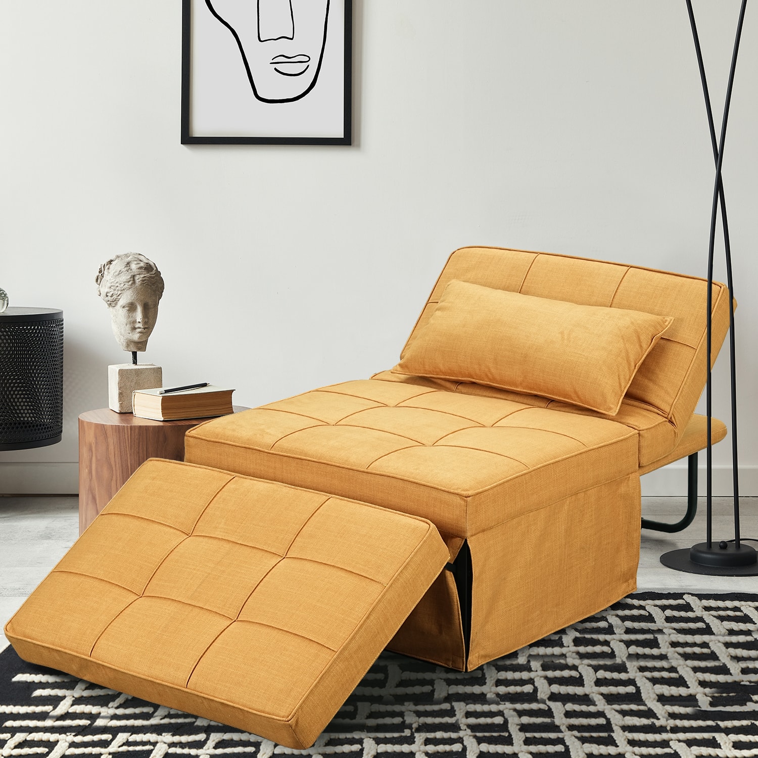 Ainfox - Sofa Bed Breathable Linen Couch Bed with Adjustable Backrest Convertible Chair for Living Room Apartment Office - Yellow