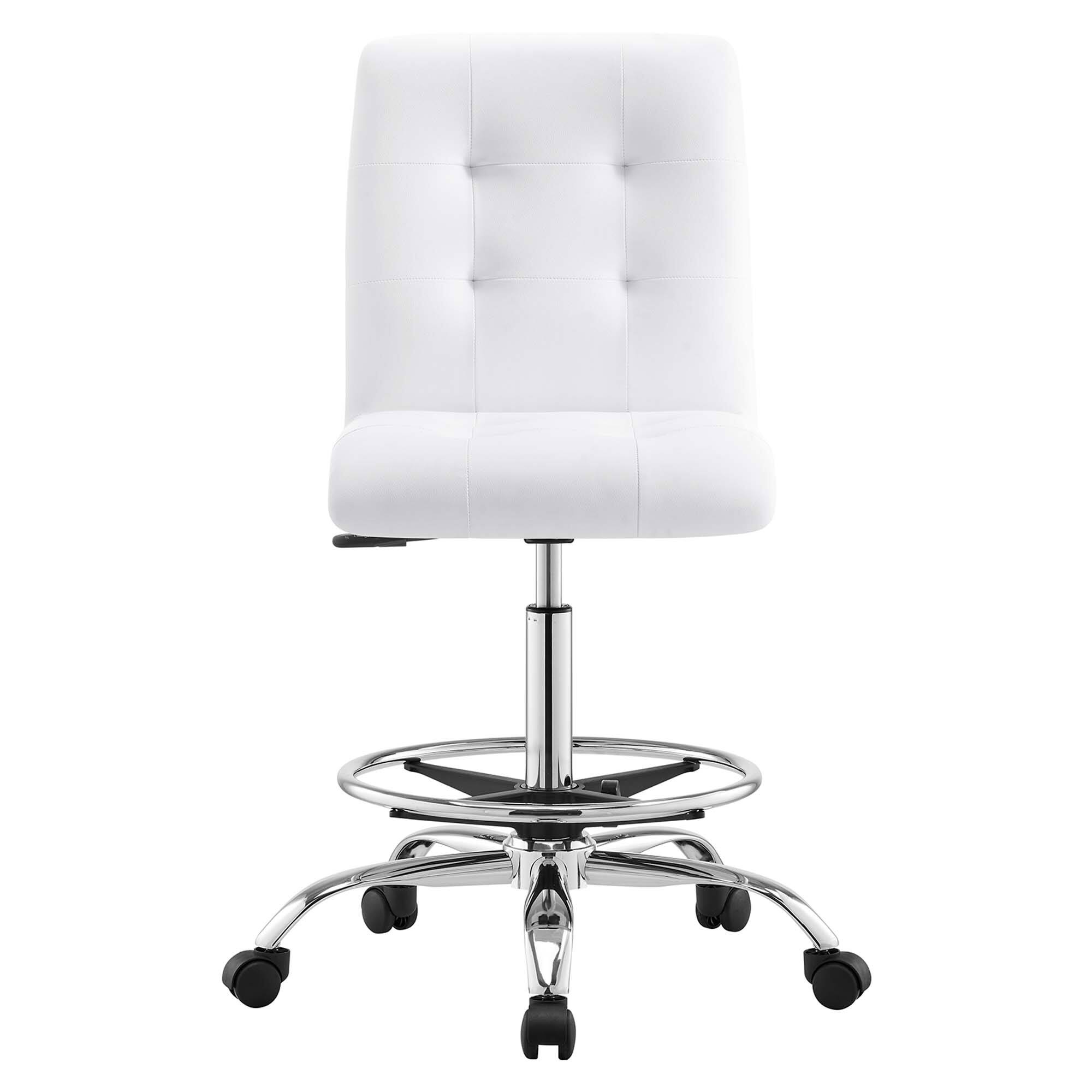 Alt View 3. Modway - Prim Armless Vegan Leather Drafting Chair by Modway - Silver White.