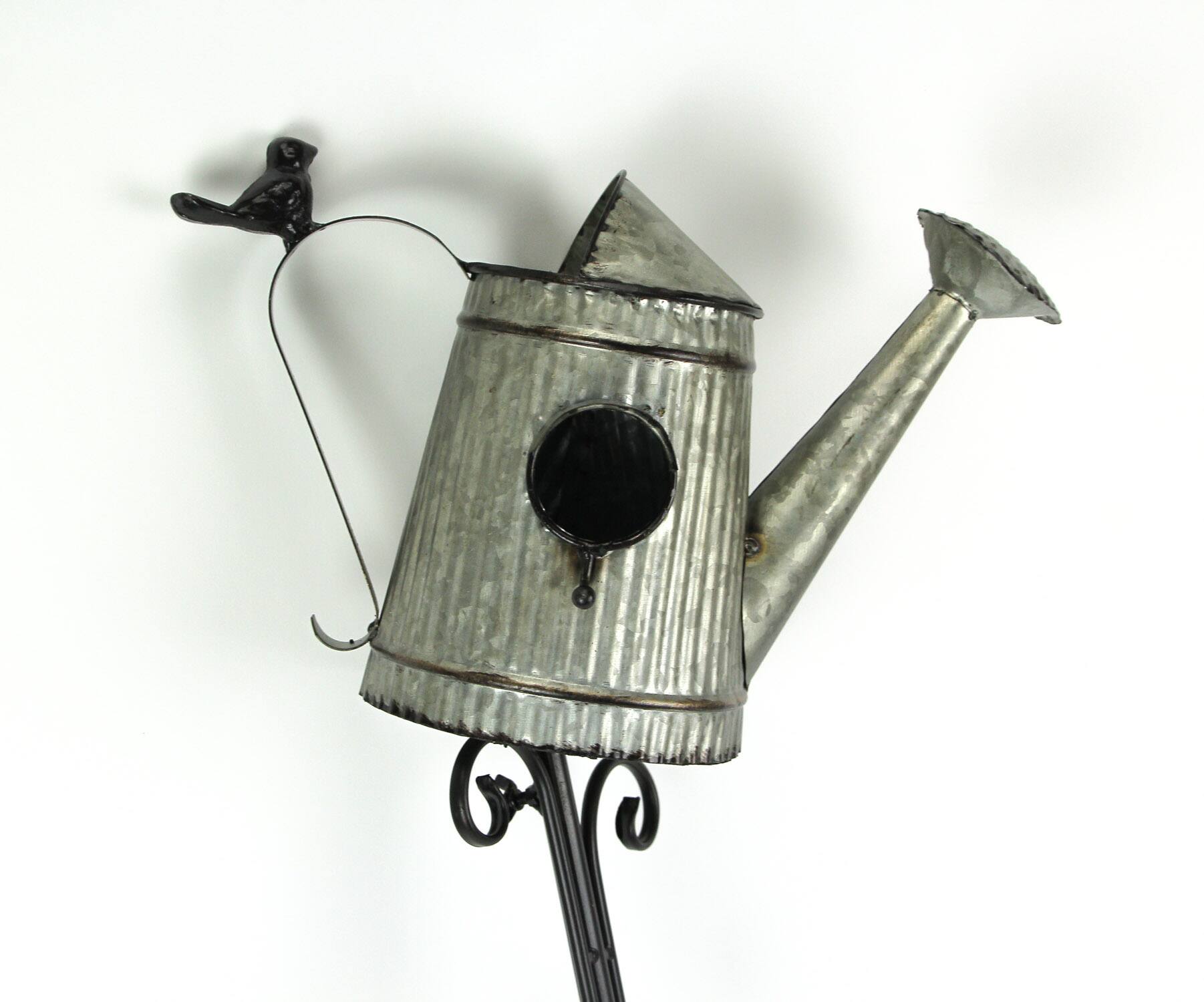 Alt View 2. Upper Deck - Metal Outdoor Decorative Garden Stake Watering Can Birdhouse Yard Decor Art - Grey.