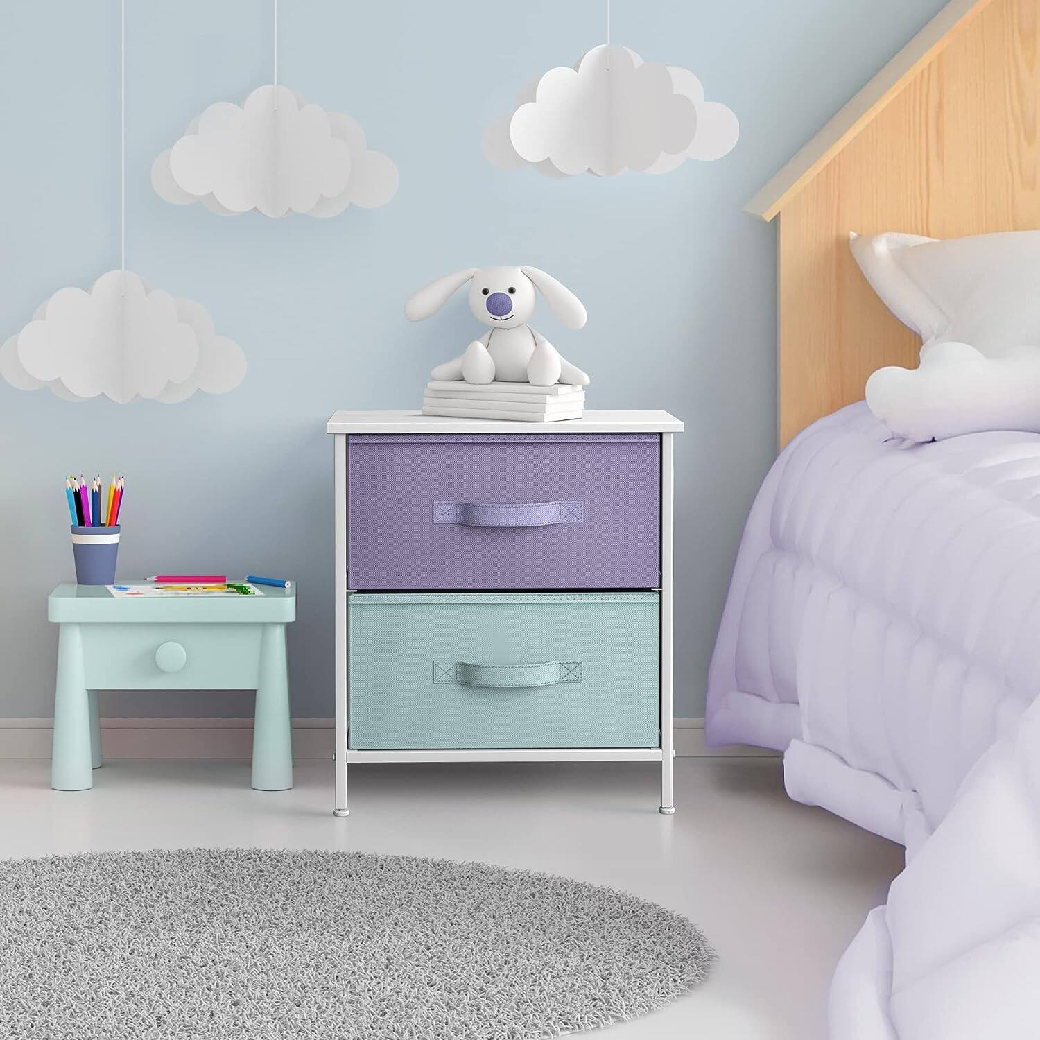 Alt View 1. Sorbus - Sorbus Nightstand with 2 Drawers, Kids Bedside Furniture End Table Night Stand, Steel Frame, Wood Top & Fabric Bins - Pastel.