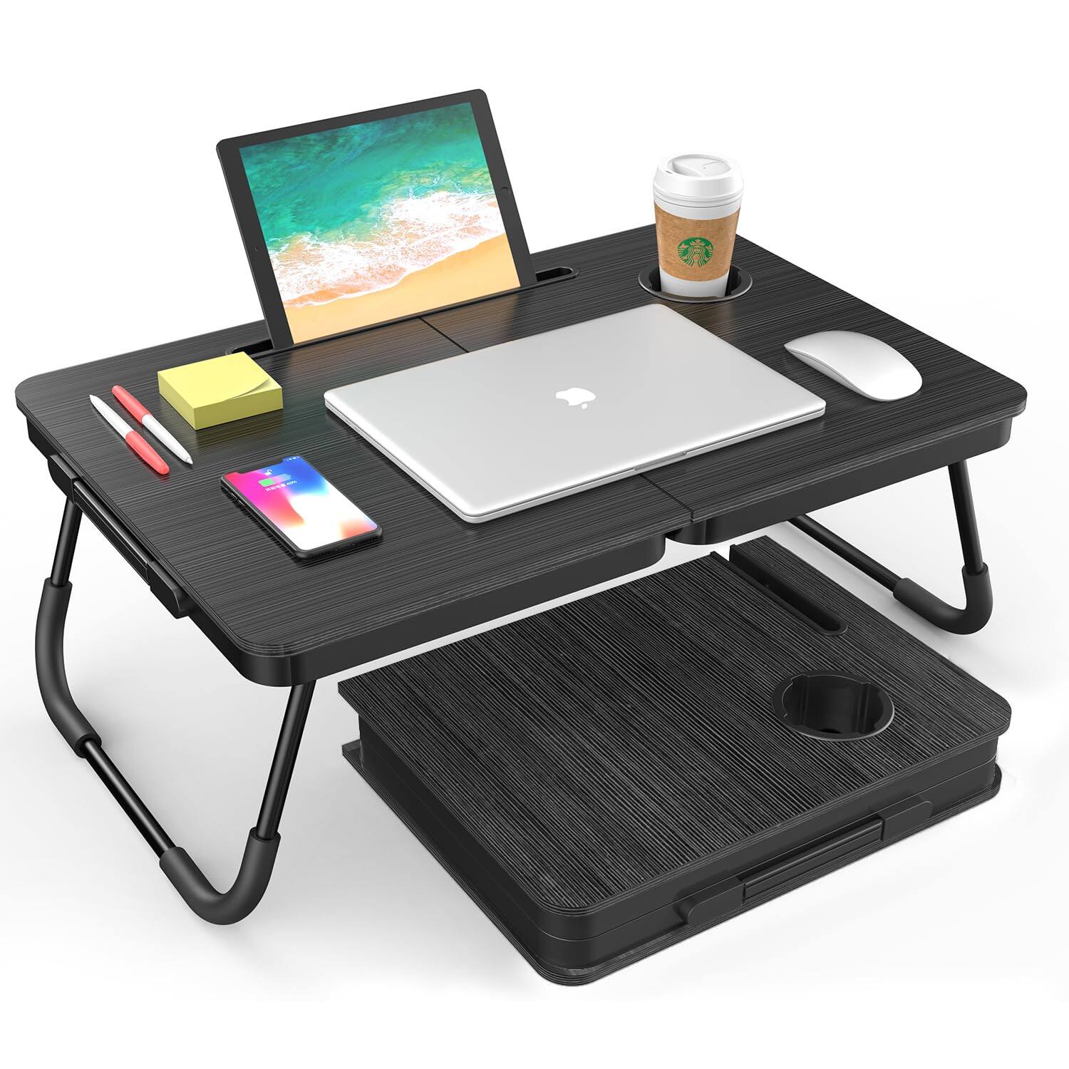 Front. Stylel Star - BUYIFY Portable Foldable Laptop Desk for Bed and Couch, Adjustable Lap Desk with Cup Holder and Phone Holder, Ideal f... - Black.