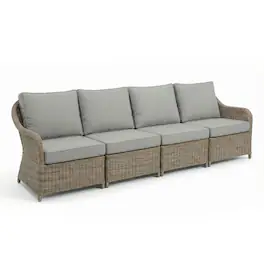 Martha Stewart - Lily Pond Indoor-Outdoor 4-Seat Modular Patio Sofa with All-Weather Cushions - Gray Cushions/Weathered Gray Frame