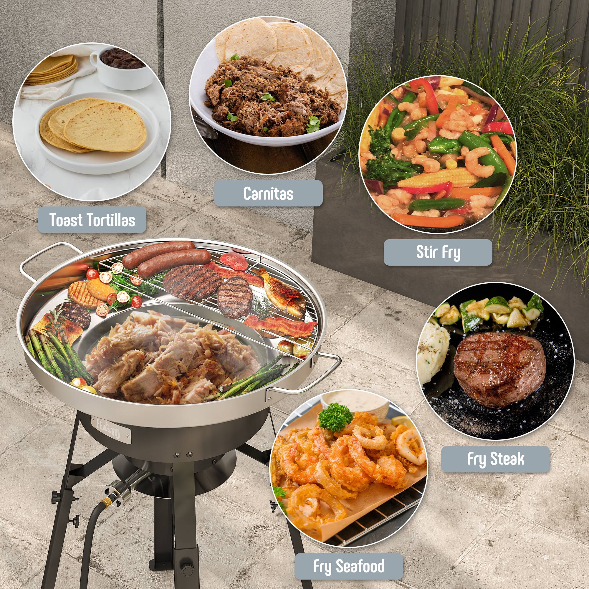 Toast Tortillas  
Carnitas  
Stir Fry  
Fry Steak  
Fry Seafood