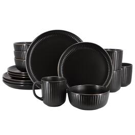 Elama - Leo 16 Piece Stoneware Dinnerware Set In - Black