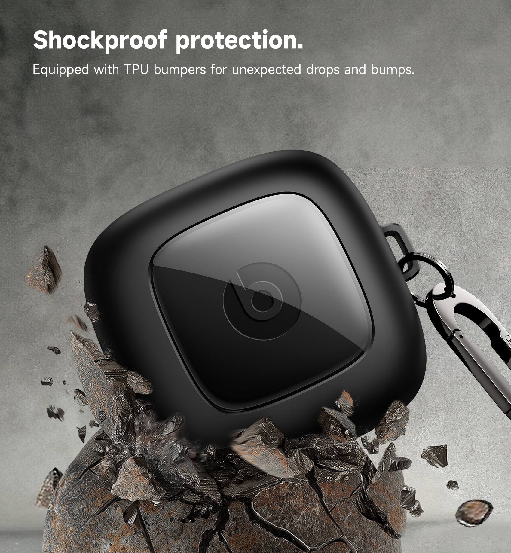 Shockproof protection.  
Equipped with TPU bumpers for unexpected drops and bumps.