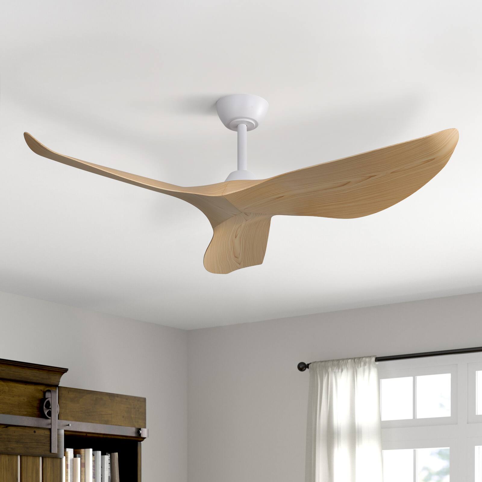 Left. Sofucor - Sofucor Ceiling Fan No Lights 52 Inch Mordern Ceiling Fan with Remote Farmhouse Bedroom Living Room Outdoor Patio Porch - White Yellow.