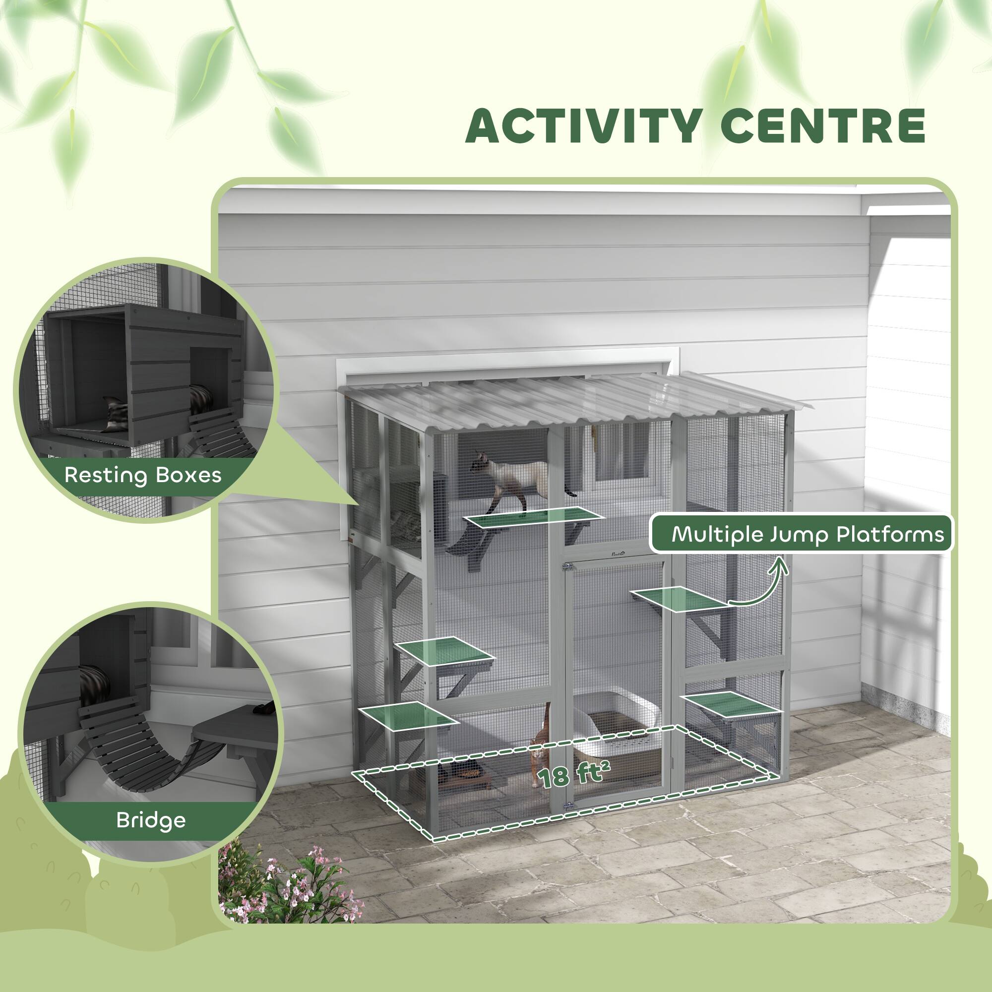 ACTIVITY CENTRE

- Resting Boxes
- Multiple Jump Platforms
- Bridge

18 ft²