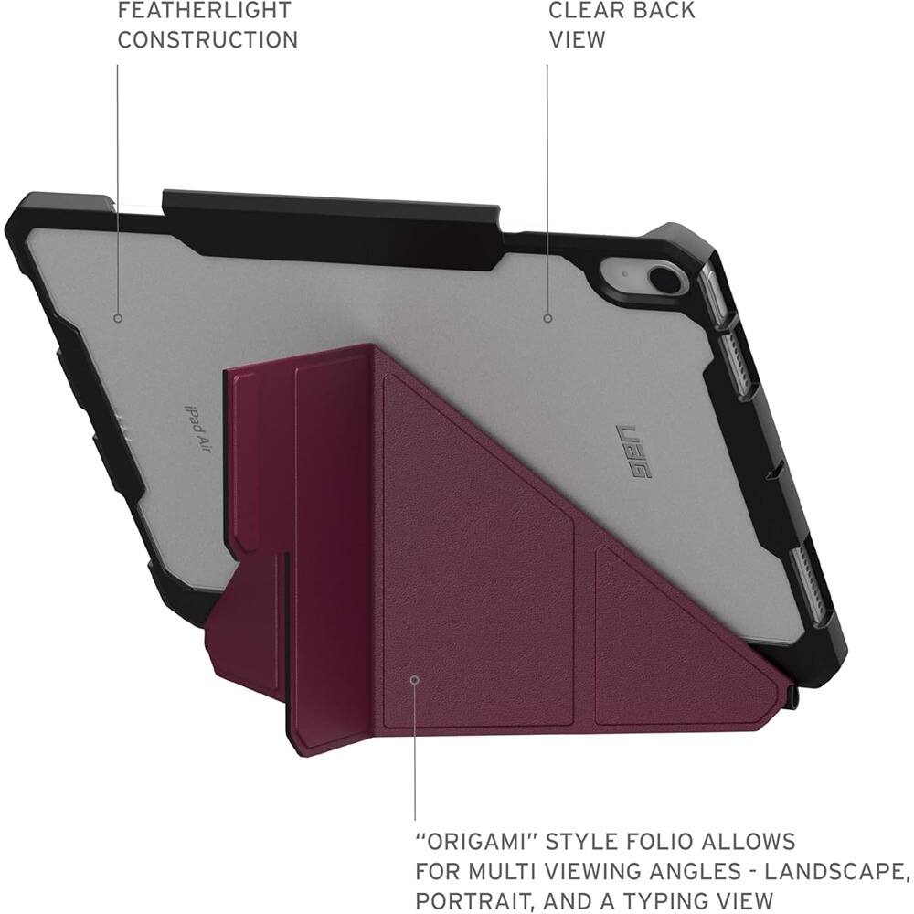 Back. PARKER SLATER - iPad Air 11" Rugged Case with Multi-Angle Stand & Pencil Holder (Bordeaux) - Essential Armor - Bordeaux.