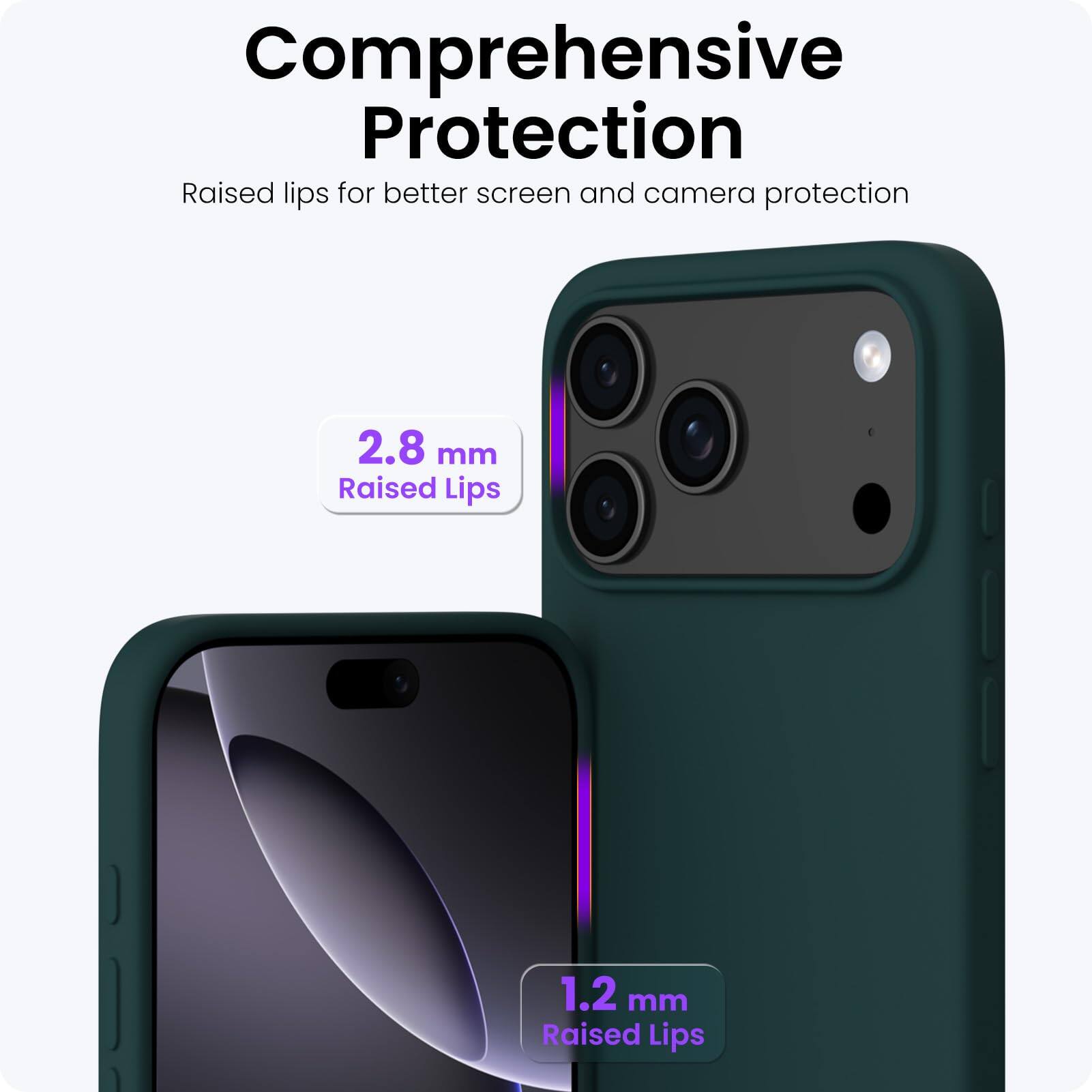 Comprehensive Protection

Raised lips for better screen and camera protection

2.8 mm Raised Lips

1.2 mm Raised Lips