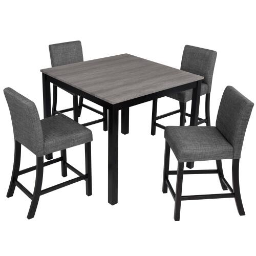 Alt View 3. LUCKY ONE - 5-Piece Dining Set with 39" Square Counter Height Table and 4 Upholstered Chairs - Black,Light Gray.