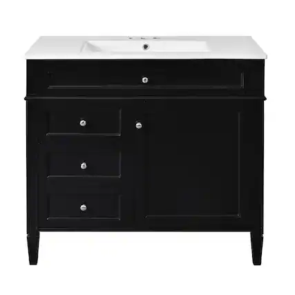 Front. Boyel Living - 36 Inch Modern Bathroom Vanity with Ceramic Sink Three Drawers Black - Black.