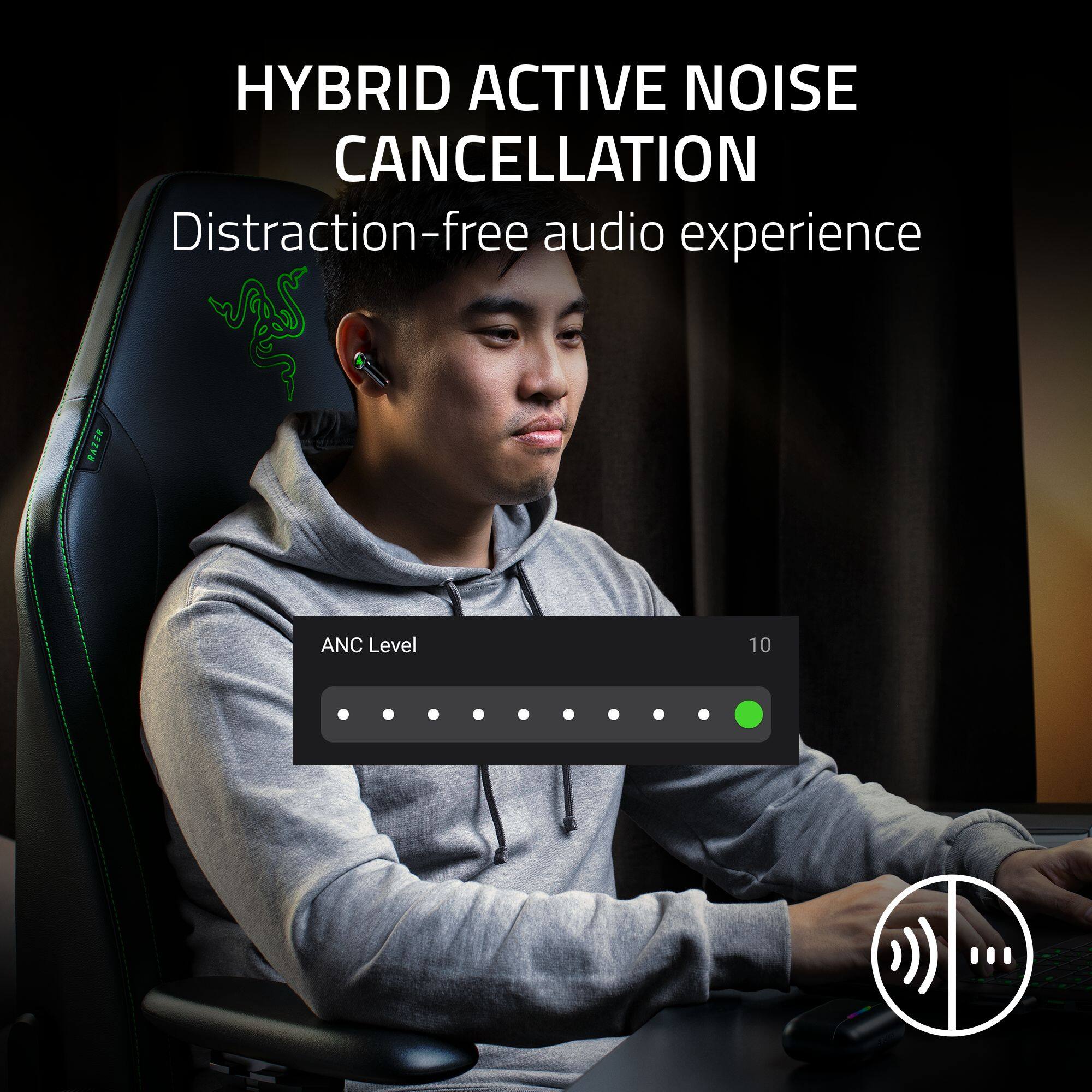 HYBRID ACTIVE NOISE CANCELLATION  
Distraction-free audio experience  

ANC Level 10