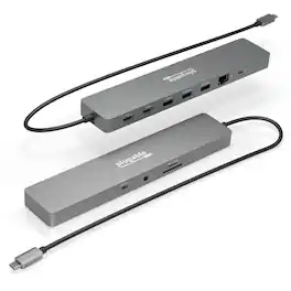 Plugable - 11-in-1 USB-C Hub - 100W USB-C Pass-through - Laptop Docking Station Dual Monitor - 4K 60Hz HDMI - Driverless - Silver