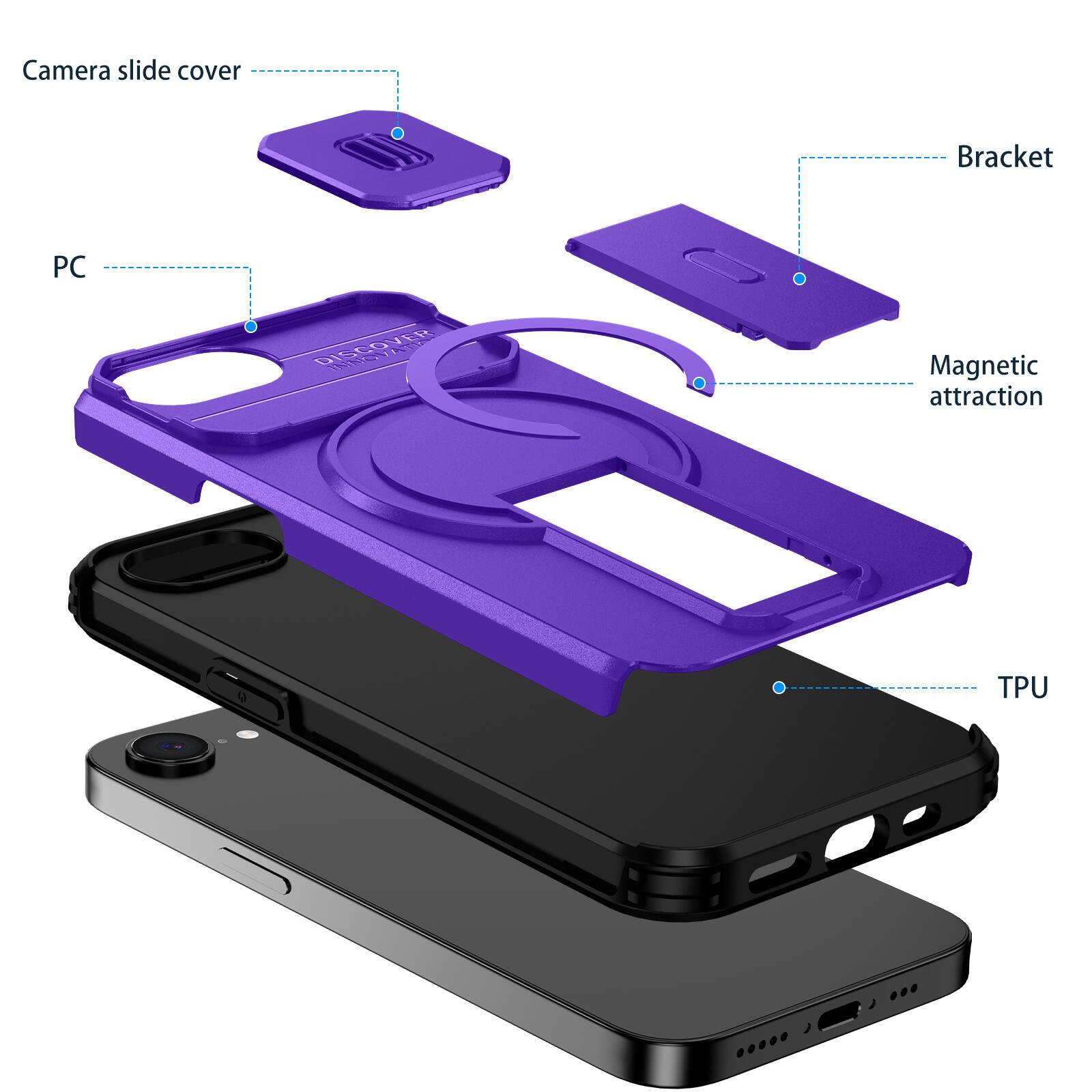 Dteck Magnetic Case for Apple iPhone 17e / 16e with Sliding Camera ...