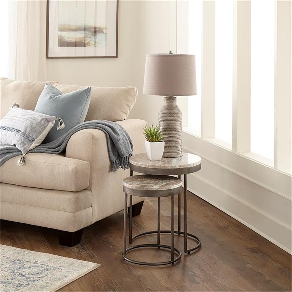 Left. Liberty Furniture Industries - Eclipse Nesting Tables in Graystone Marble Topw/ Pewter Metal - Gray.