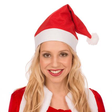 Front. Smiffys - Fleece Santa Hat Costume Accessory - Red.