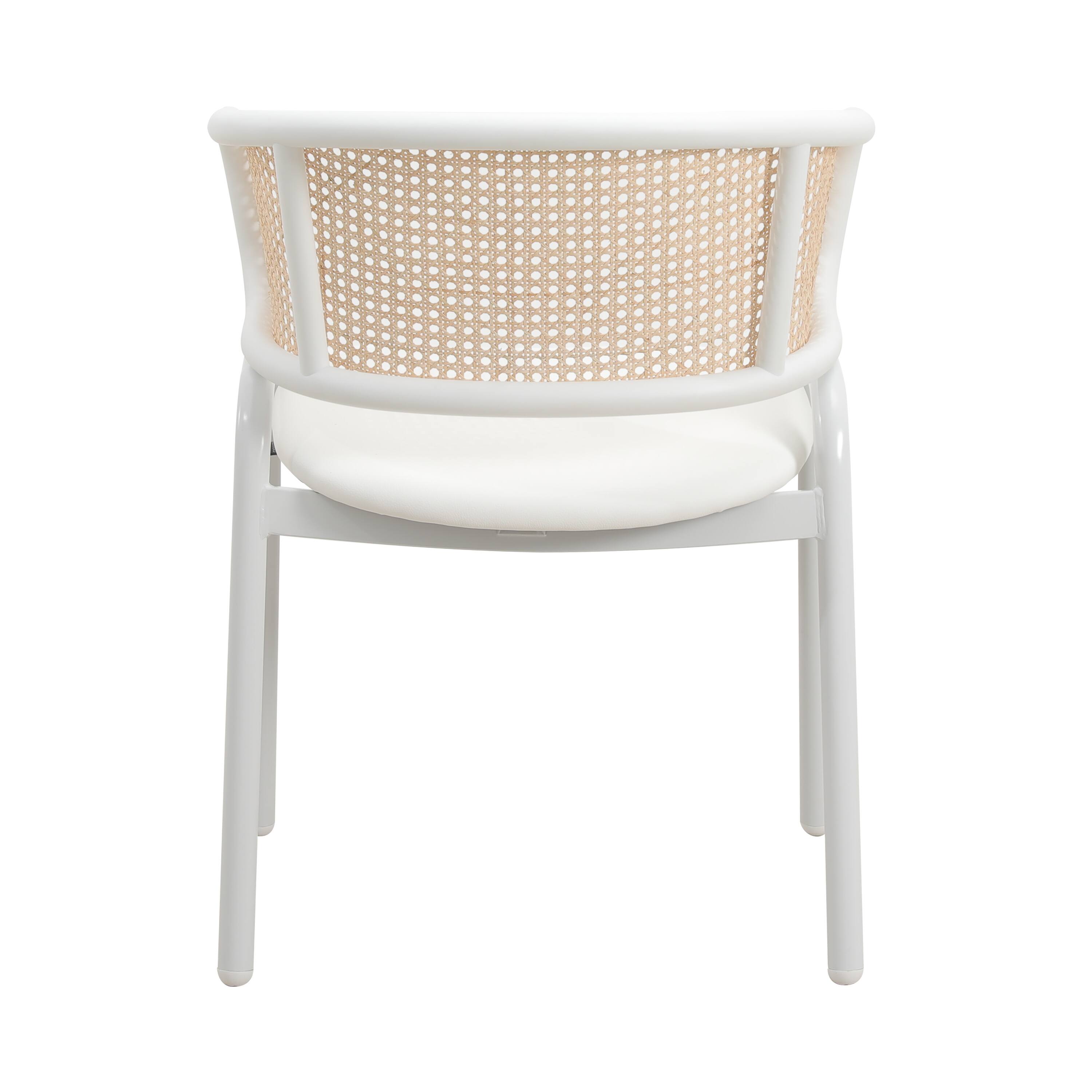 Alt View 6. LeisureMod - Ervilla 4-PCS Contemporary Rattan and Velvet Dining Chair - Mid-Century Modern Kitchen Armchair - White.