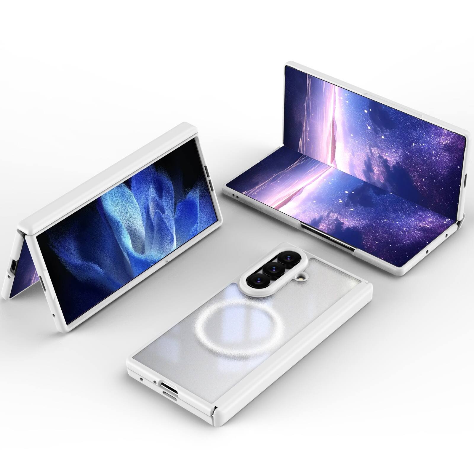 Angle. Dteck - Shockproof Phone Case for Samsung Galaxy Z Fold8 Ultra Built in Screen Film, Magnetic Cover with Full Hinge Protection - White.
