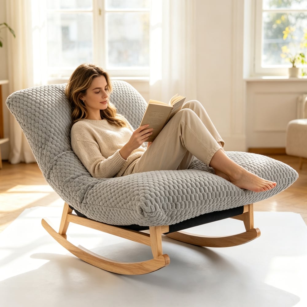 Loheer - Bean Bag Rocking Chair Adult Lazy Sofa Corduroy Accent Chair Solid Wood Frame Light Grey - Light Gray price history on PriceWatchPro