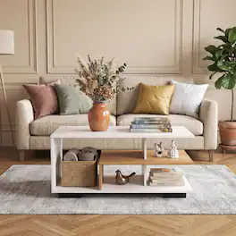WELLFOR - Modern 3 Tier Coffee Table with Open Storage Shelf, Rectangular Center Table Cocktail Table for Living Room - White
