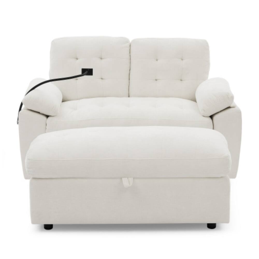 Alt View 1. LUCKY ONE - Double Sofa Recliner w/ Manual Adjustable Backrest USB Port Phone Stand Storage Ottoman - Beige.