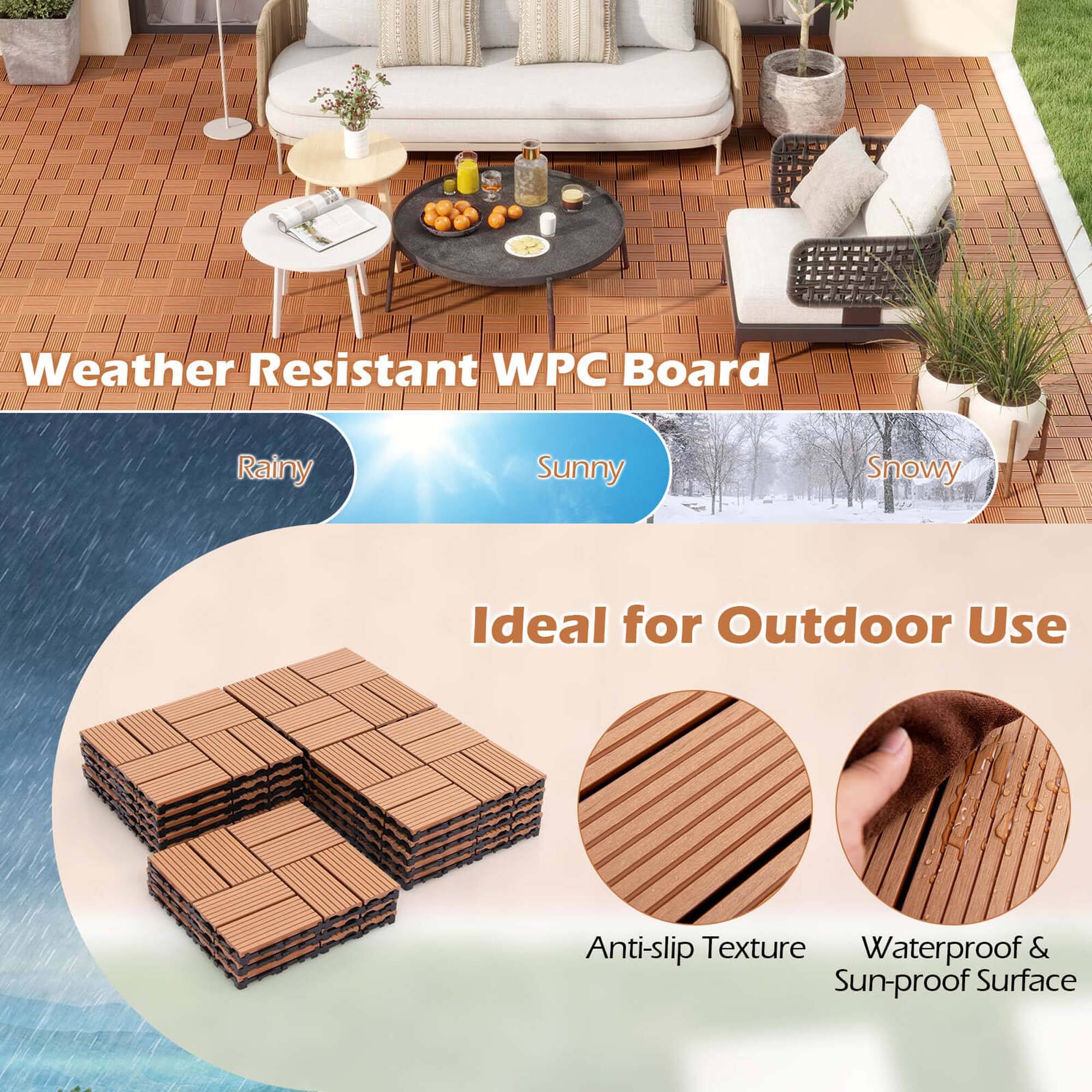 Weather Resistant WPC Board

Ideal for Outdoor Use

- Rainy
- Sunny
- Snowy

Anti-slip Texture

Waterproof & Sun-proof Surface