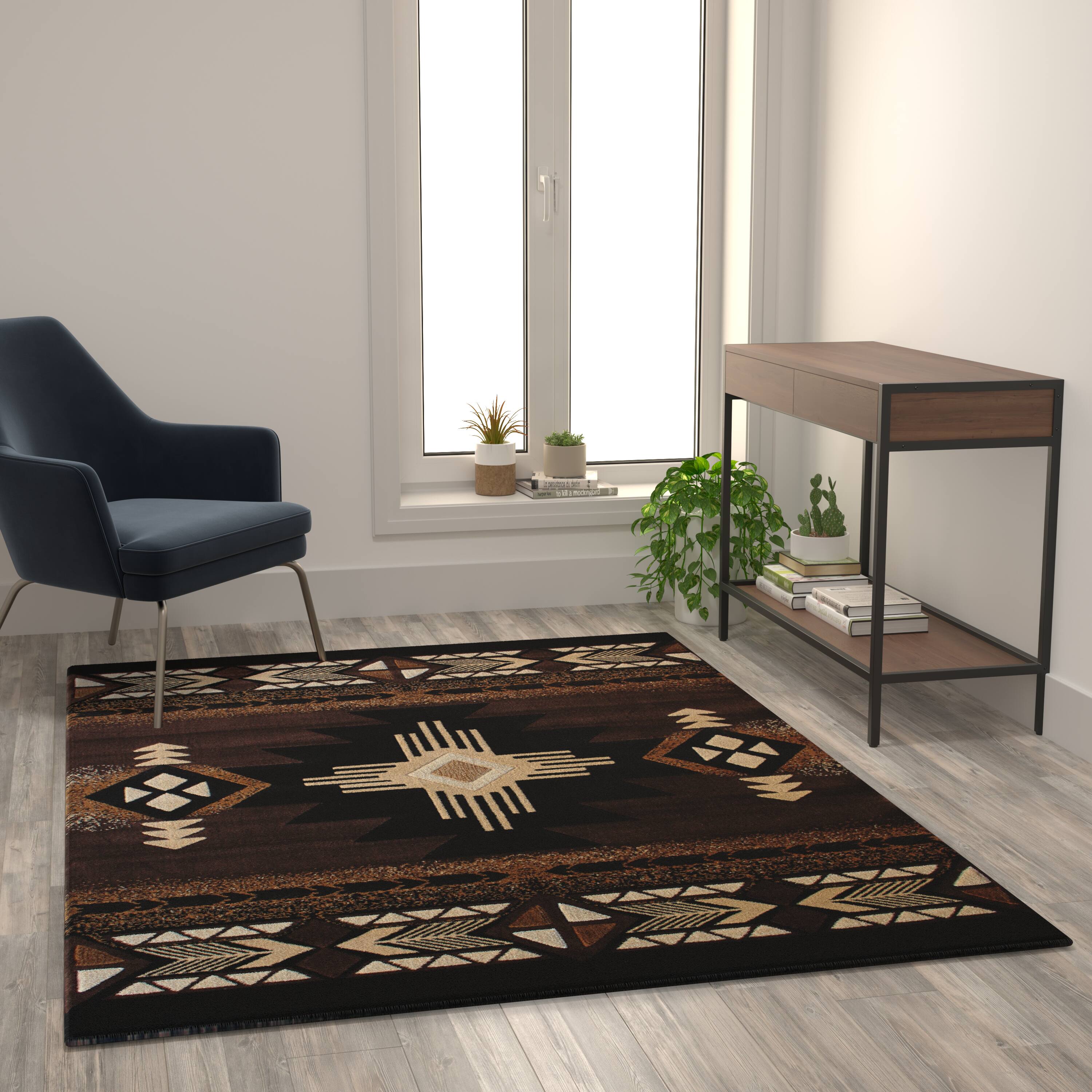 Angle. Flash Furniture - Mohave Collection 5' x 7' Chocolate Traditional Southwestern Style Area Rug - Olefin Fibers with Jute Backing - Brown.