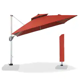 Mondawe - 10ft. Square Aluminum 360-Degree Cantilever Patio Umbrella - Red