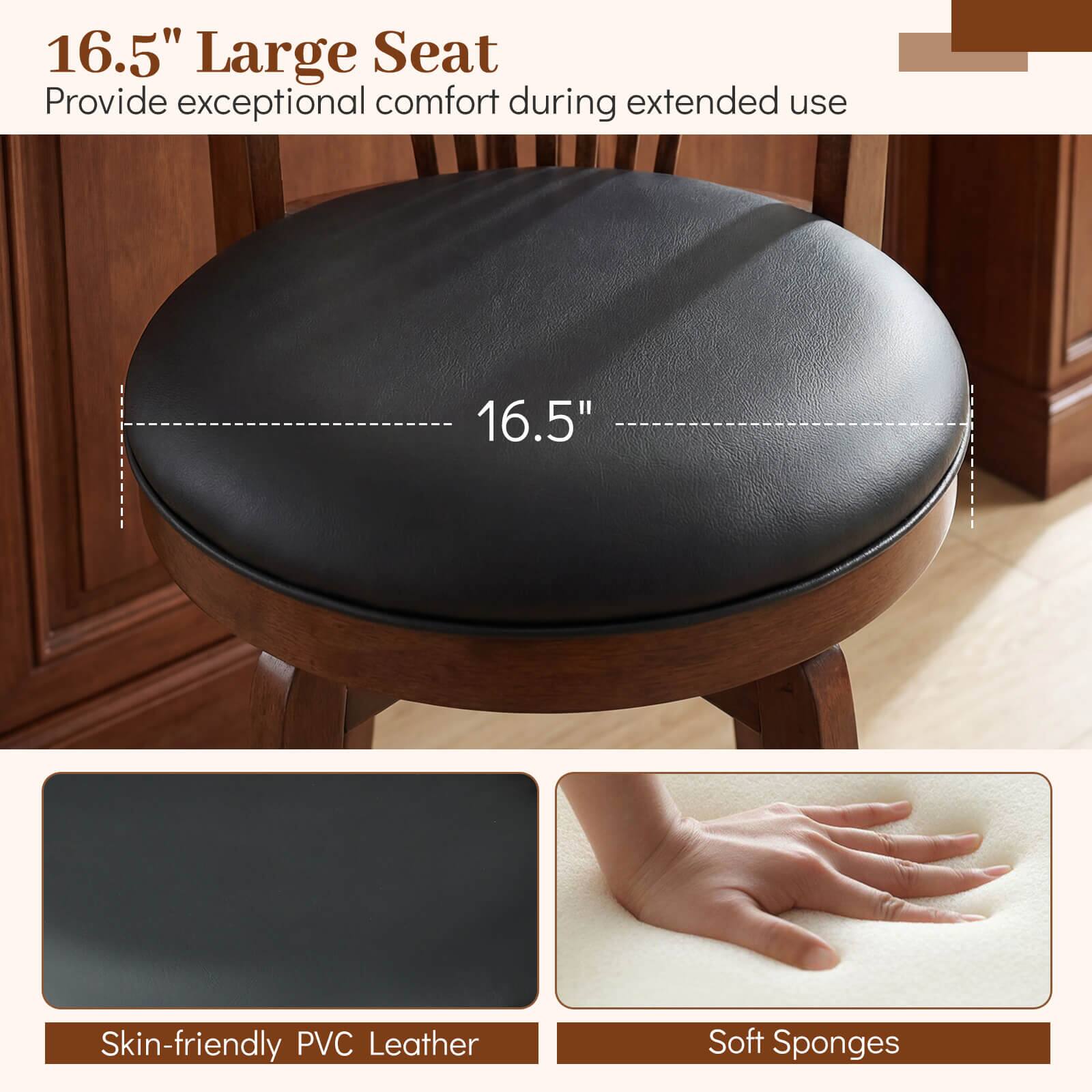 16.5" Large Seat  
Provide exceptional comfort during extended use

Skin-friendly PVC Leather  
Soft Sponges